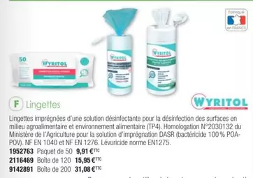 Wyritol - Lingettes offre à 9,91€ sur Plein ciel