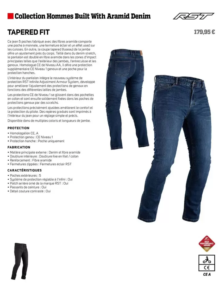 Rst - Collection Hommes Built With Aramid Denim Tapered Fit offre à 179,95€ sur Bihr