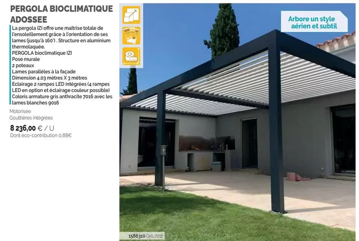 Pergola Bioclimatique Adossee offre à 8236€ sur Doras