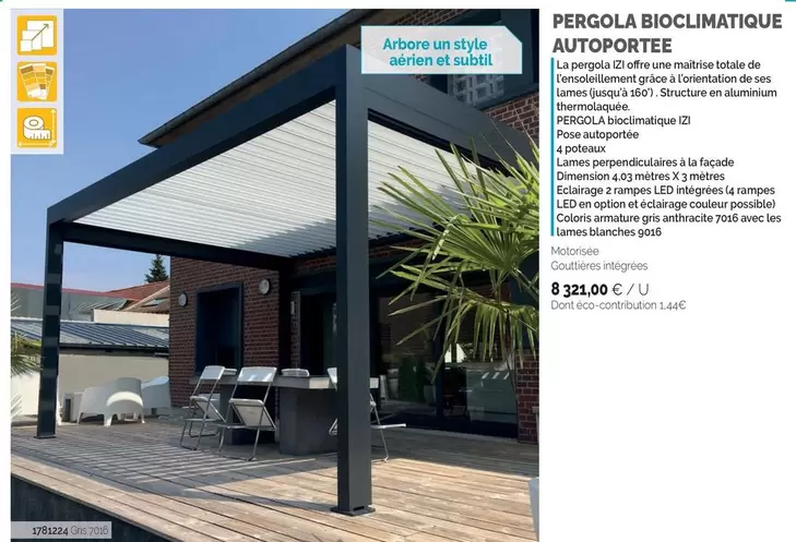 Pergola Bioclimatique Autoportee offre à 8321€ sur Doras
