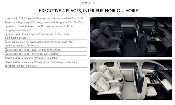 Executive 4 Places, Intérieur Noir Ou Ivoire offre sur Lexus