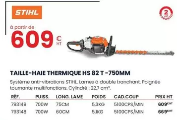 Stihl - Taille-Haie Thermique Hs 82 T - 750mm offre à 609€ sur Au Forum du Bâtiment