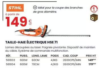 Stihl - Taille-Haie Électrique Hse 71 offre à 149€ sur Au Forum du Bâtiment