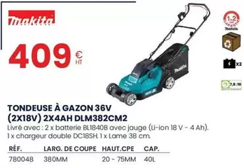 Makita - Tondeuse À Gazon 36v (2x18v) 2x4ah Dm382cm2 offre à 409€ sur Au Forum du Bâtiment