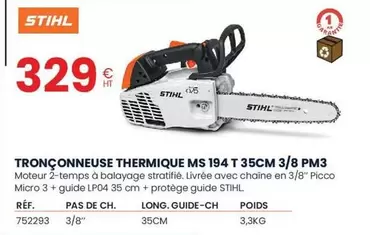 Stihl - Tronçonneuse Thermique Ms 194 T 35cm 3/8 Pm3 offre à 329€ sur Au Forum du Bâtiment