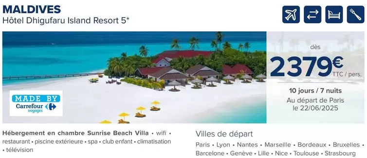 Carrefour - Maldives Hôtel Dhigufaru Island Resort 5* offre à 2379€ sur Carrefour Voyages