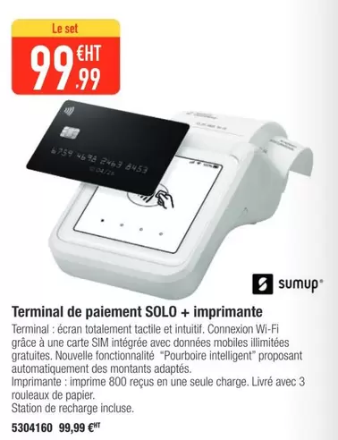 SumUp - Terminial De Paiement Solo + Imprimante offre à 99,99€ sur Plein ciel