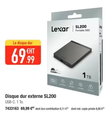 Lexar - Disque Dur Externe SL200 offre à 69,99€ sur Plein ciel