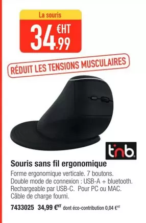 T'nB - Souris Sans Fil Ergonomique offre à 34,99€ sur Plein ciel