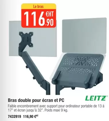 Leitz - Bras Double Pour Écran Et Pc offre à 116,9€ sur Plein ciel