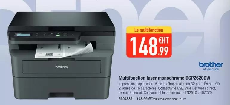Brother - Multifonction Laser Monochrome DCP2620DW offre à 148,99€ sur Plein ciel
