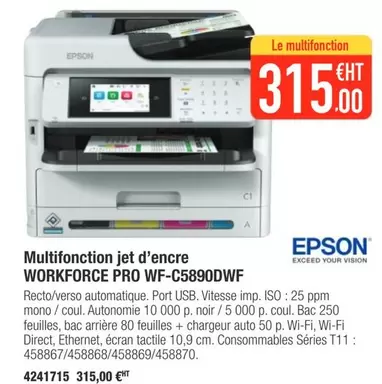 Epson - Multifonction Jet D'encre Workforce Pro Wf-c5890dnwf offre à 315€ sur Plein ciel