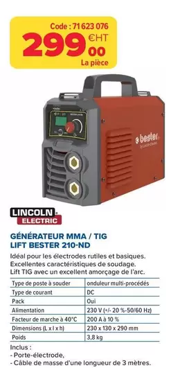 Lincoln Electric - Générateur MMA / TIG Life Bestier 210-ND offre à 299€ sur Prolians