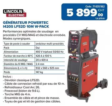 Lincoln Electric - Générateur Powertec 1420s Lfs2d 10m W-Pack offre à 5899€ sur Prolians