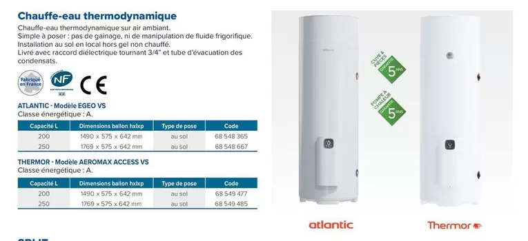 Chauffe-eau Thermodynamique offre sur Prolians