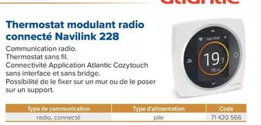 Thermostat Modulant Radio Connecté Navilink 228 offre sur Prolians