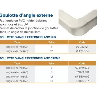 Goulotte D'angle Externe offre sur Prolians