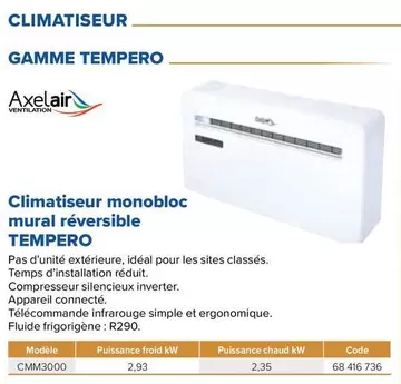 Climatiseur Monobloc Mural Réversible offre sur Prolians