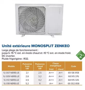 Unité Extérieure Monosplit Zenkeo offre sur Prolians