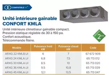 Unite Intérieure Gainable Confort Kmla offre sur Prolians