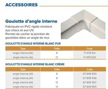 Goulotte D'angle Interne offre sur Prolians