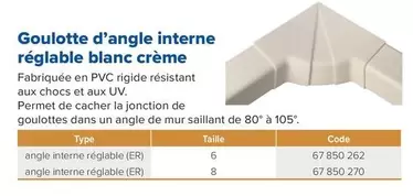 Goulotte D'angle Interne Reglable Blanc Crème offre sur Prolians
