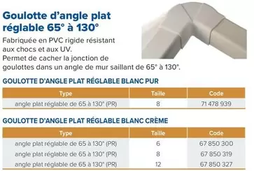 Artiplastic - Goulotte D'Angle Plat Réglable 65° À 130° offre sur Prolians