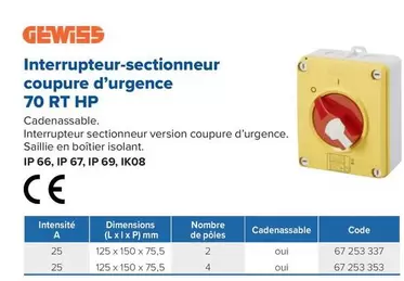Interrupteur-Sectionneur Coupure D'Urgence  offre sur Prolians