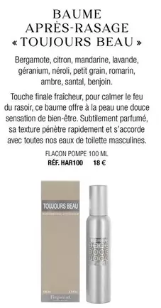 Baume Apres-rasage «toujours Beau» offre à 18€ sur Fragonard