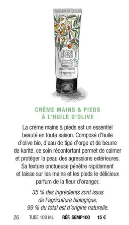 Fragonard - Crème Mains & Pieds À L'huile D'Olive offre à 15€ sur Fragonard