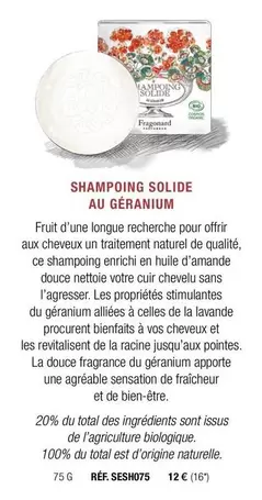 Shampoing Solide Au Géranium offre à 12€ sur Fragonard