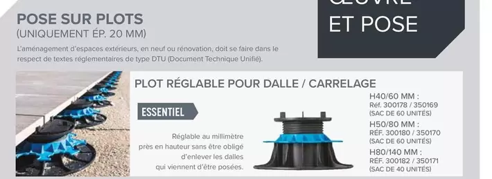 Plot Réglable Pour Dalle/Carrelage offre sur Quéguiner