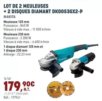 Makita - Lot De 2 Meuleuses + 2 Disques Diamant Dk0053gx2-p offre à 179,9€ sur Quéguiner