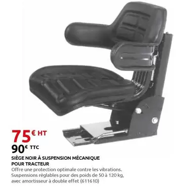 Sège Noir A Suspension Mécanique Pour Tracteur offre à 90€ sur Rural Master