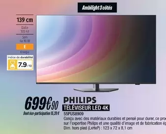 Philips - Téléviseur Led 4K 55PUS8909  offre à 699,9€ sur Blanc Brun