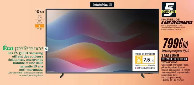 Samsung - Téléviseur Qled 4K TQ65Q64DAUXXC  offre à 799,9€ sur Blanc Brun