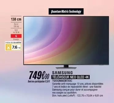Samsung - Televiseur Neo Qled 4k TQ55QN86DBTXXC  offre à 749,9€ sur Blanc Brun