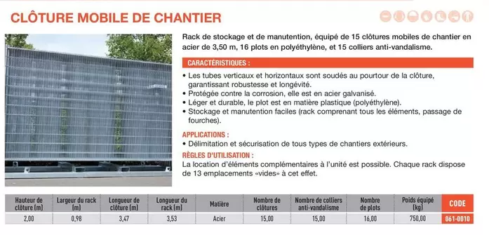 Clôture Mobile De Chantier offre sur Loxam