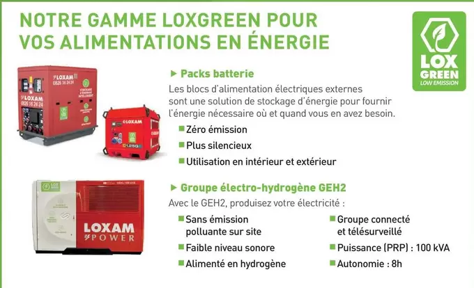 Loxam - Notre Gamme Loxgreen Pour Vos Alimentations En Énergie offre sur Loxam