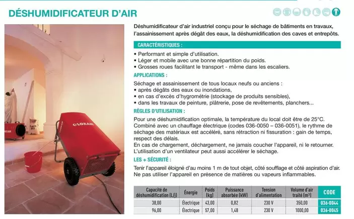 Déshumidificateur D'Air offre sur Loxam