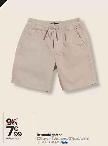 Bermuda Garçon offre à 7,99€ sur Carrefour Drive