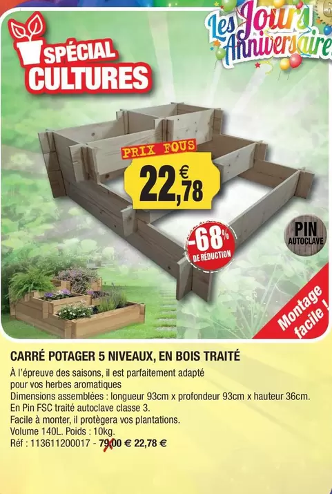 Carré Potager 5 Niveaux, En Bois Traité offre à 22,78€ sur Outiror
