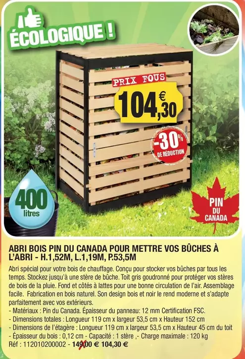 Abri Bois Pin Du Canada Pour Mettre Vos Bûches À L'Abri offre à 104,3€ sur Outiror