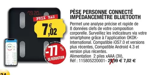 Pèse Personne Connecté Impédancemètre Bluetooth offre à 7,02€ sur Outiror