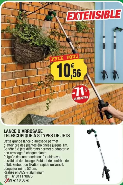  Lance D'Arrosage Telescopique À 8 Types De Jets  offre à 10,56€ sur Outiror
