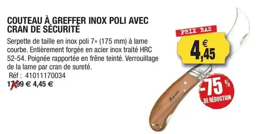 Couteau À Greffer Inox Poli Avec Cran De Sécurite offre à 4,45€ sur Outiror