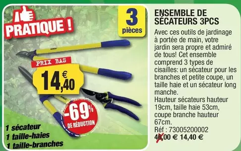 Ensemble De Sécateurs 3pcs offre à 14,4€ sur Outiror