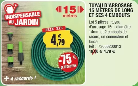 Tuyau D'Arrosage 15 Metres De Long Et Ses 4 Embouts offre à 4,79€ sur Outiror