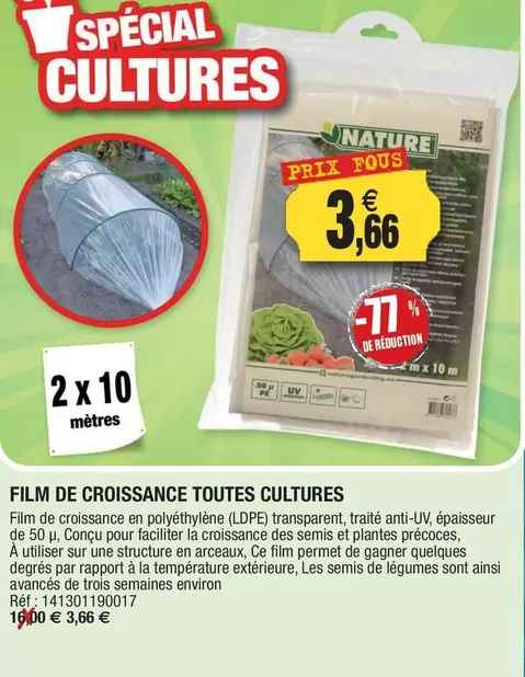 Film De Croissance Toutes Cultures offre à 3,66€ sur Outiror