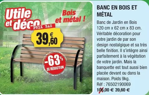 Banc En Bois Et Métal offre à 39,6€ sur Outiror